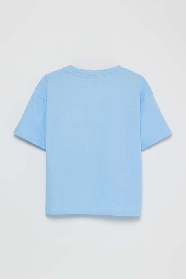 Solid-Blended-Fabric-Round-Neck-Girls-T-Shirt