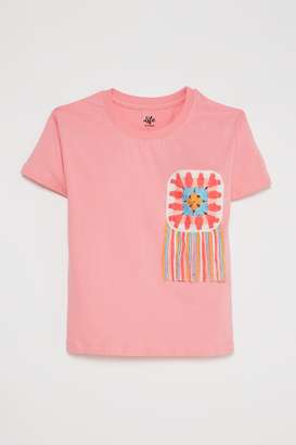 Solid-Blended-Fabric-Round-Neck-Girls-T-Shirt