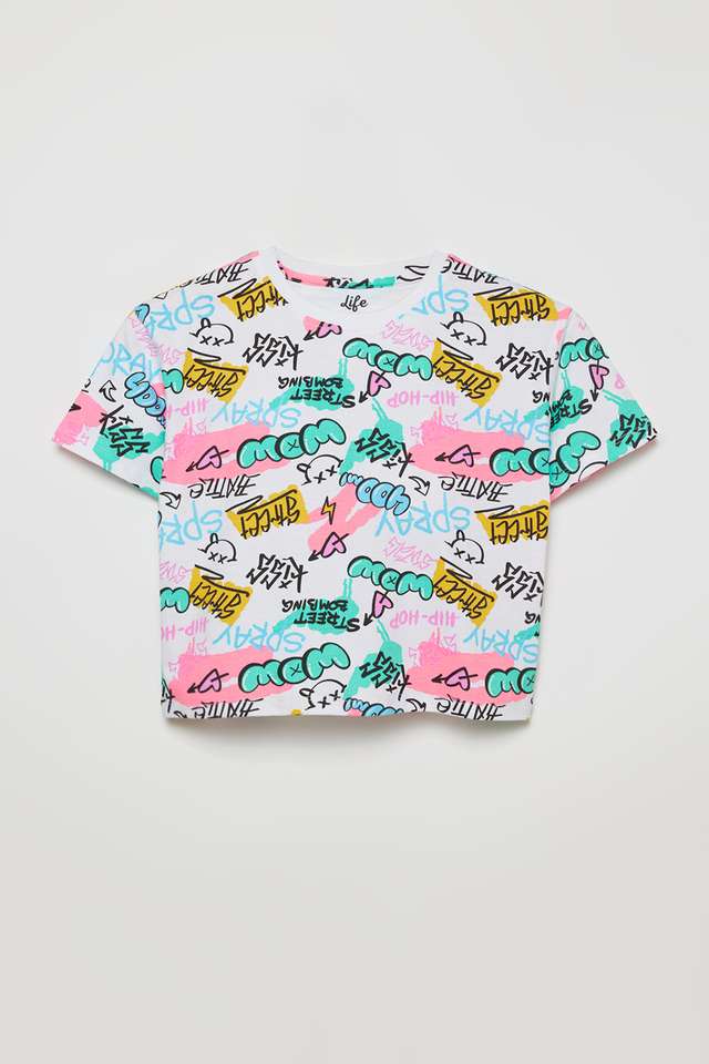 Solid-Blended-Fabric-Round-Neck-Girls-T-Shirt