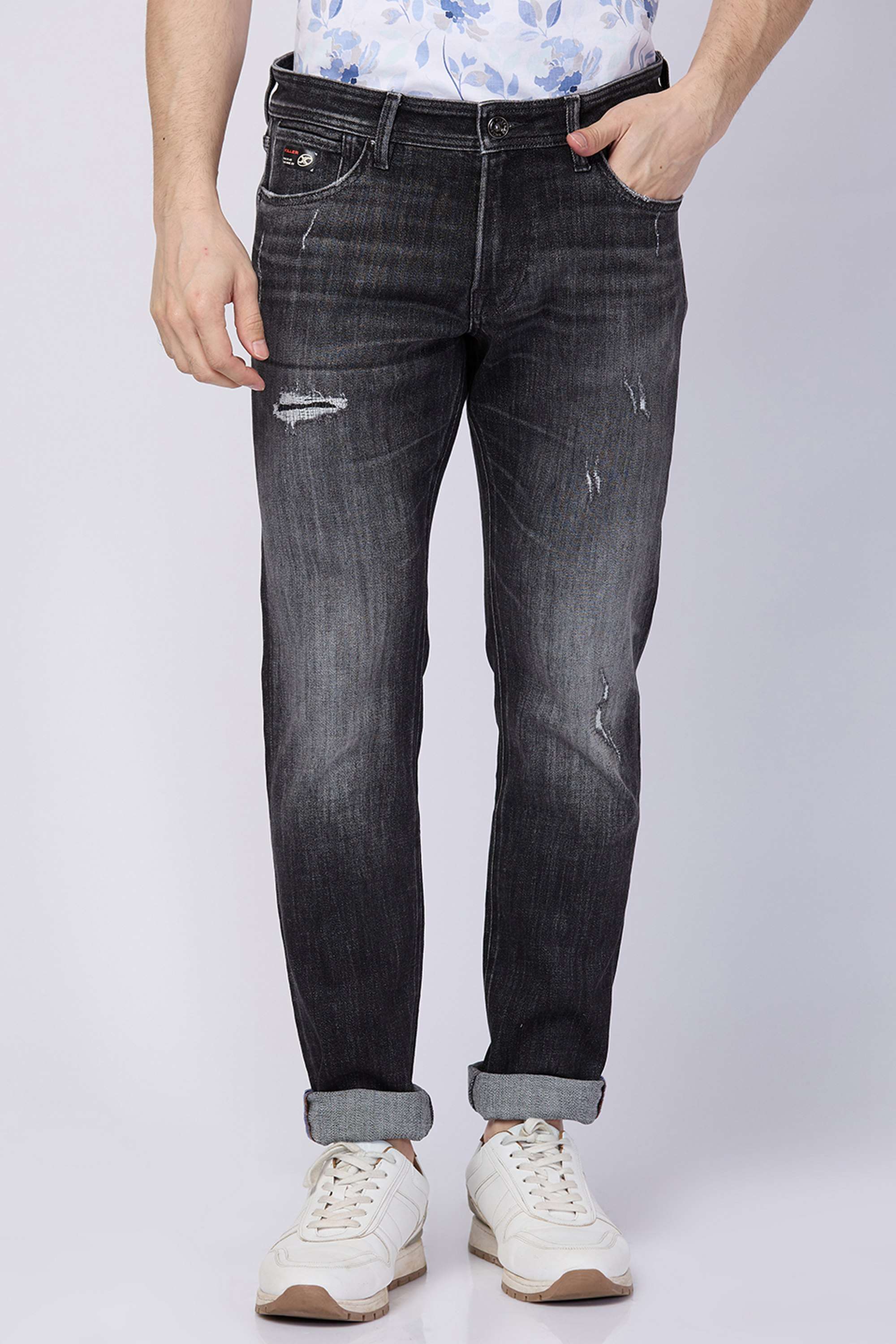 Distressed-Light-Wash-Polyester-Cotton-Slim-Fit-Men-s-Jeans