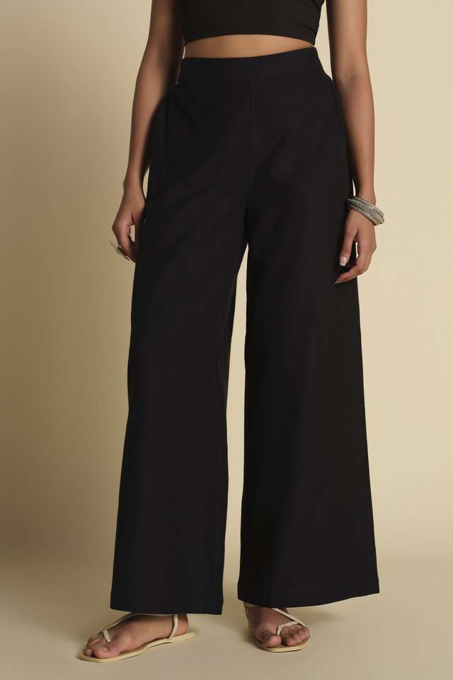 Solid-Relaxed-Fit-Viscose-Women-s-Casual-Wear-Trousers