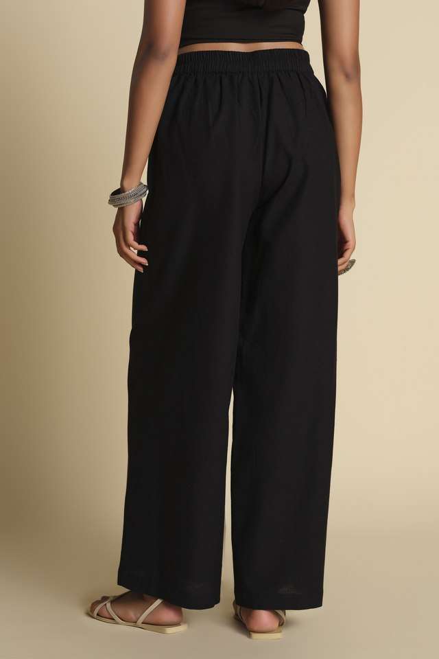 Solid-Relaxed-Fit-Viscose-Women-s-Casual-Wear-Trousers