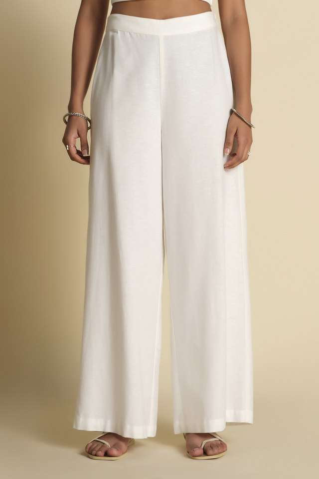 Solid-Relaxed-Fit-Viscose-Women-s-Casual-Wear-Trousers