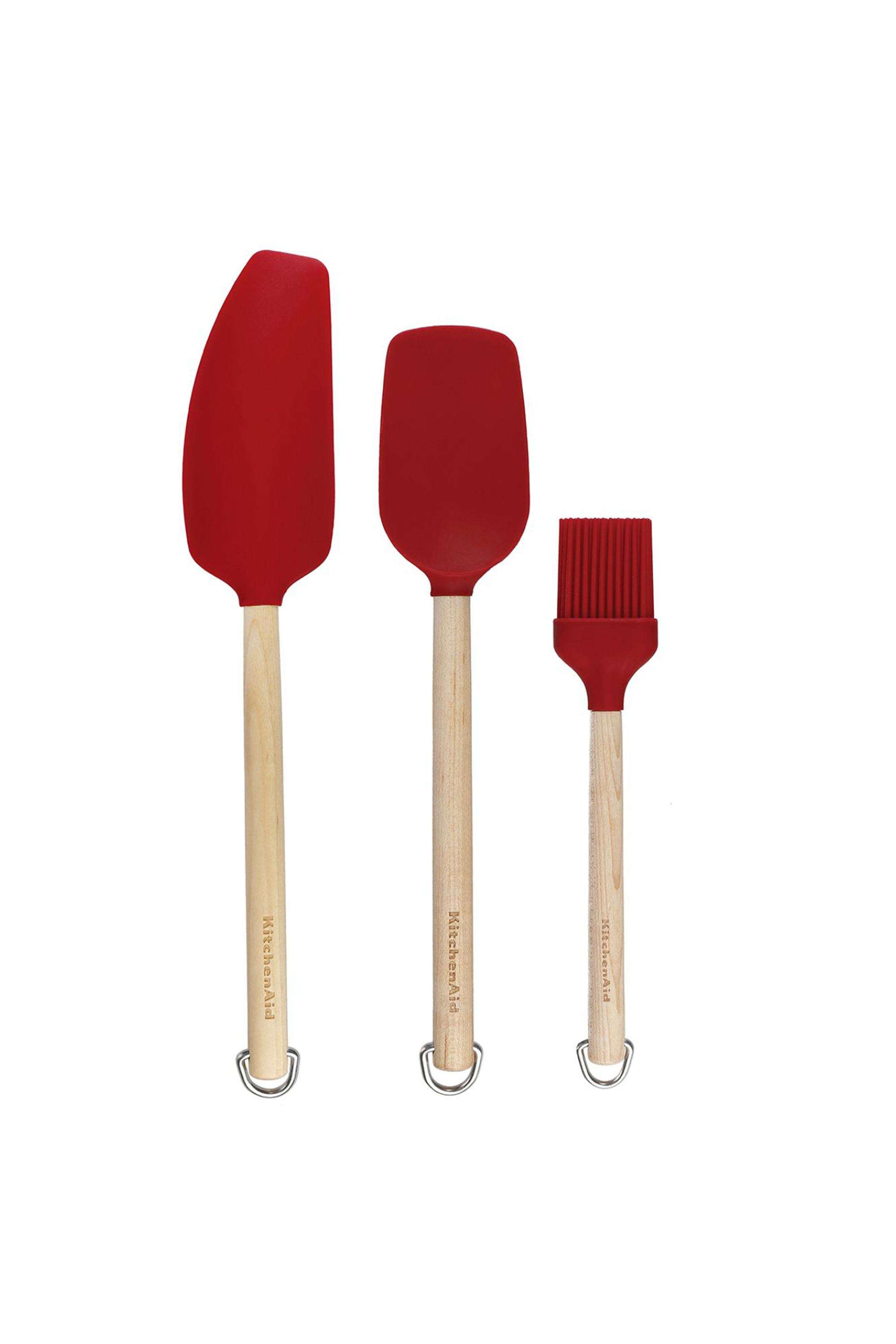 Premoum-Birchwood-Baking-Tool-Set-of-3---Empire-Red-|-Brush -Spoon-Spatula -Mixing-Spatula
