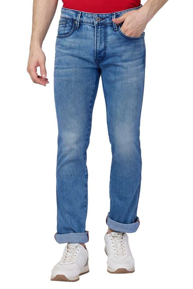 Light-Wash-Polyester-Cotton-Tapered-Fit-Men-s-Jeans