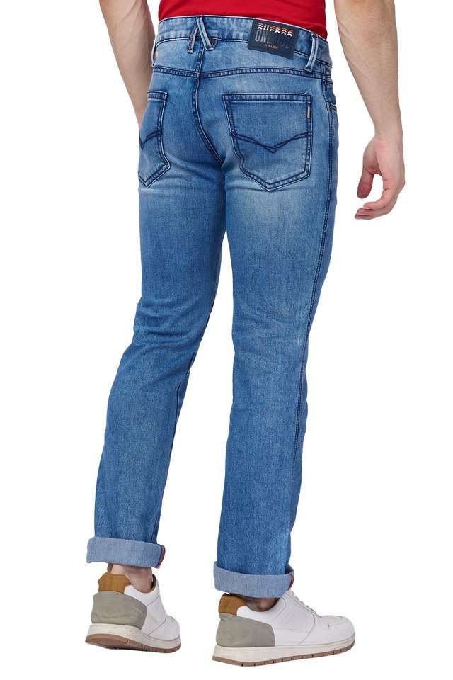 Light-Wash-Polyester-Cotton-Tapered-Fit-Men-s-Jeans