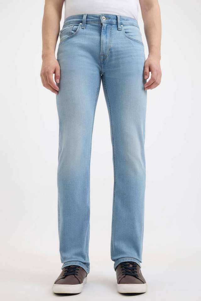 Light-Wash-Polyester-Cotton-Straight-Fit-Men-s-Jeans