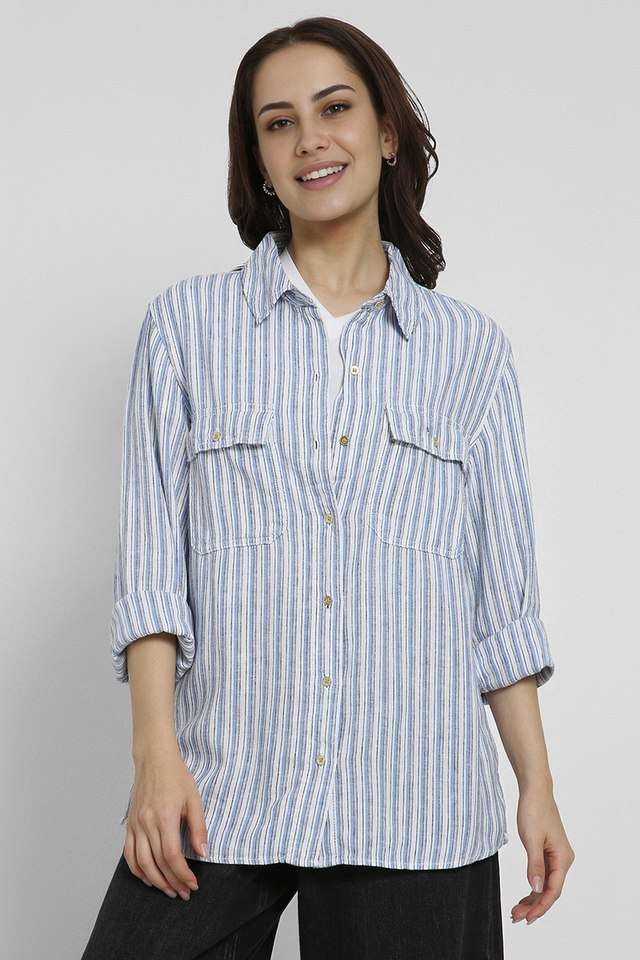american eagle Stripes Collared Blended Fabric Women Casual Wear Shirt-picture-18