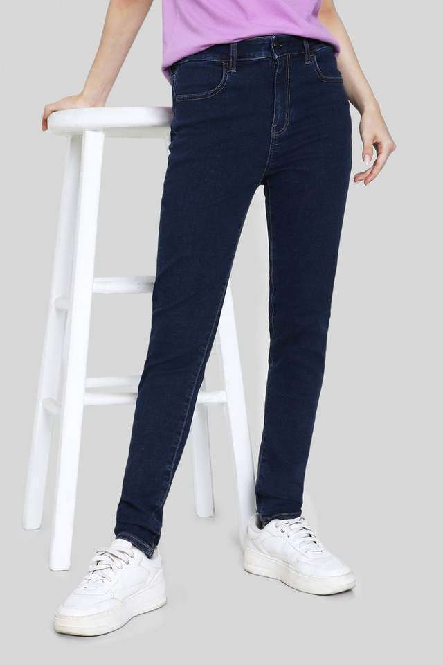 High-Rise-Dark-Wash-Blended-Fabric-Skinny-Fit-Women-s-Jeans