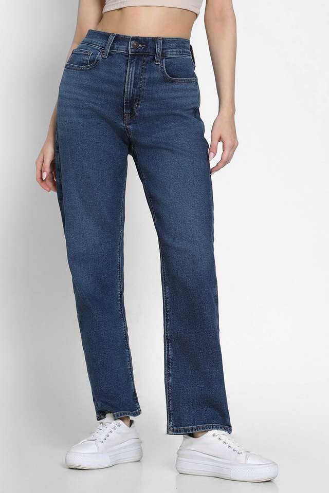 High-Rise-Blended-Fabric-Straight-Fit-Women-s-Jeans