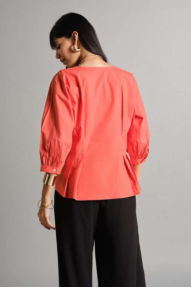 Solid-Cotton-V-Neck-Women-s-Top