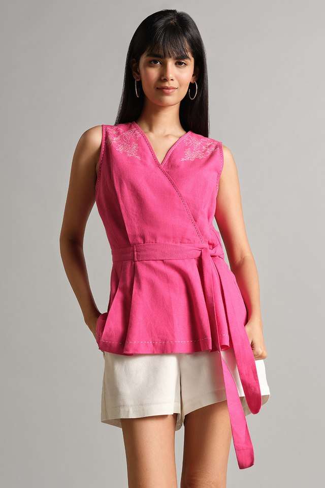 Solid-Viscose-V-Neck-Women-s-Top