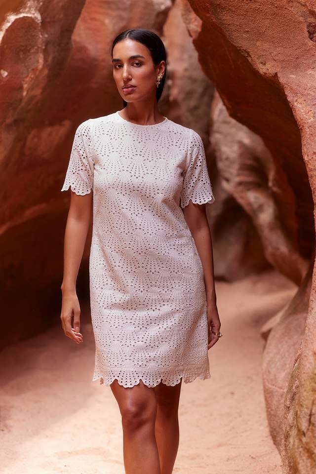 Solid-Round-Neck-Cotton-Women-s-Knee-Length-Dress