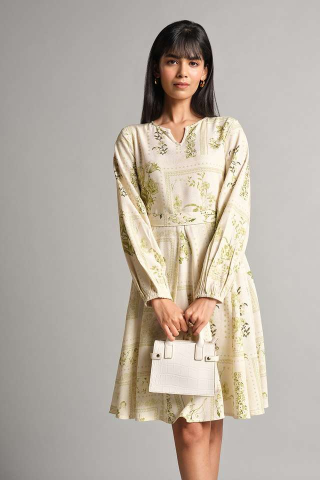 Graphic-Print-V-Neck-Viscose-Women-s-Knee-Length-Dress