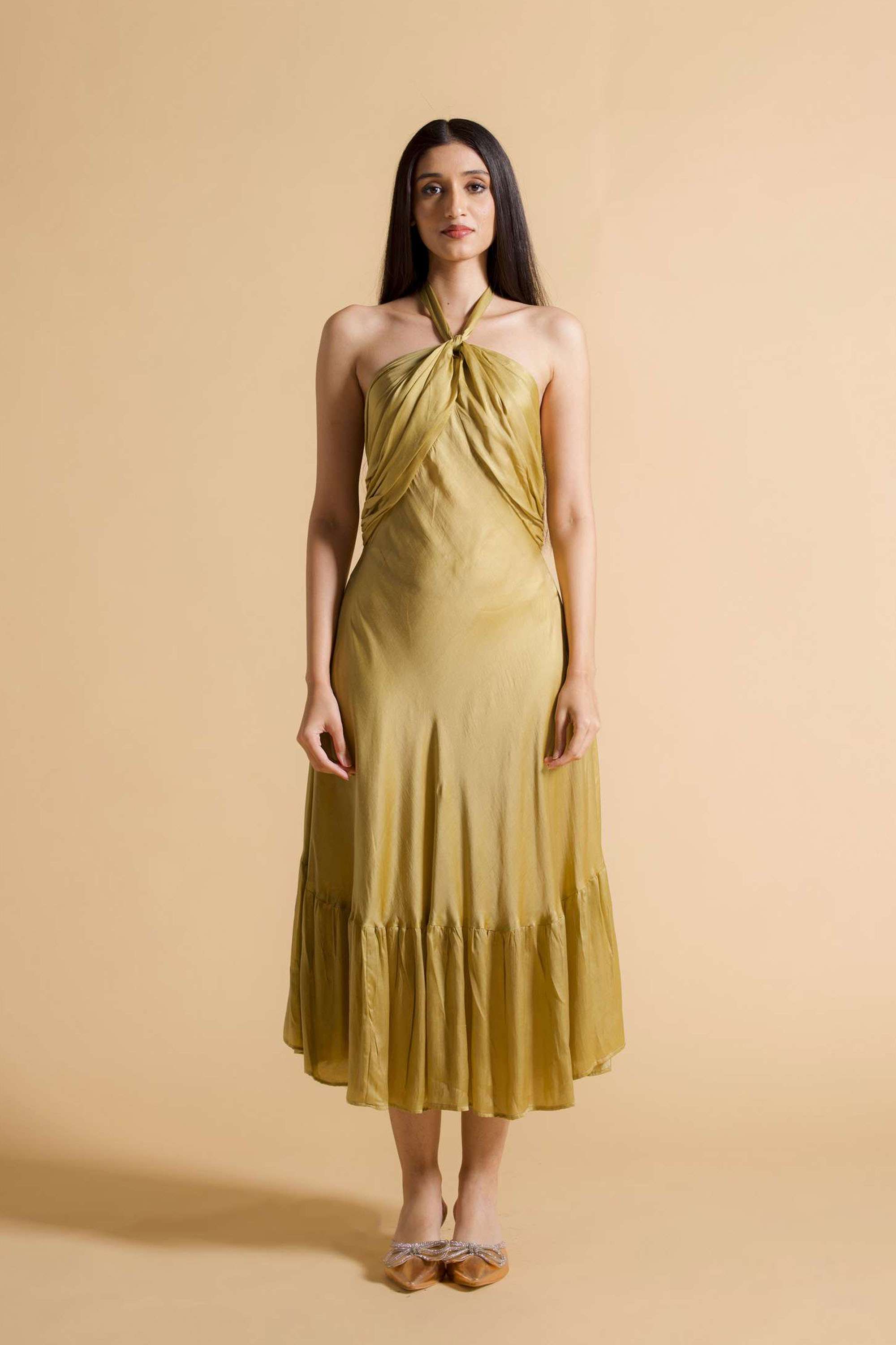 Solid-Cotton-Blend-Halter-Neck-Women-s-Halter-Dress