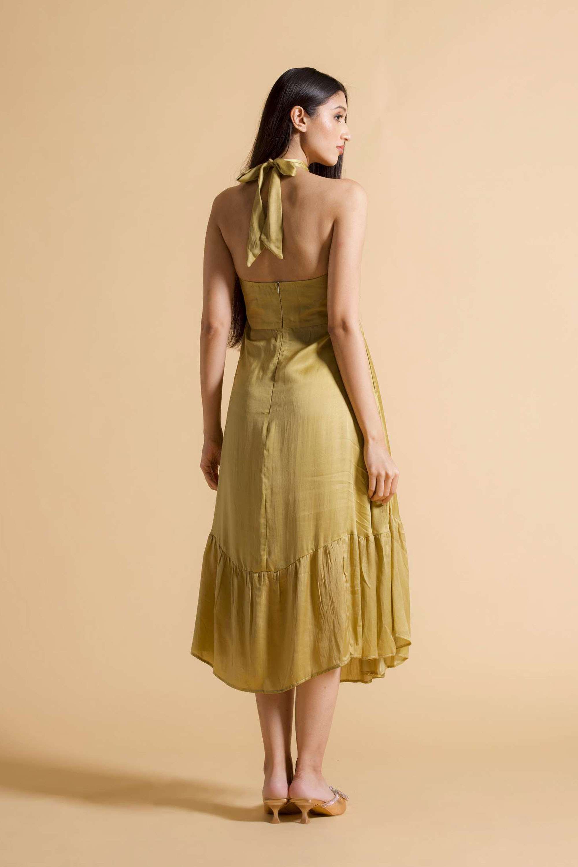 Solid-Cotton-Blend-Halter-Neck-Women-s-Halter-Dress