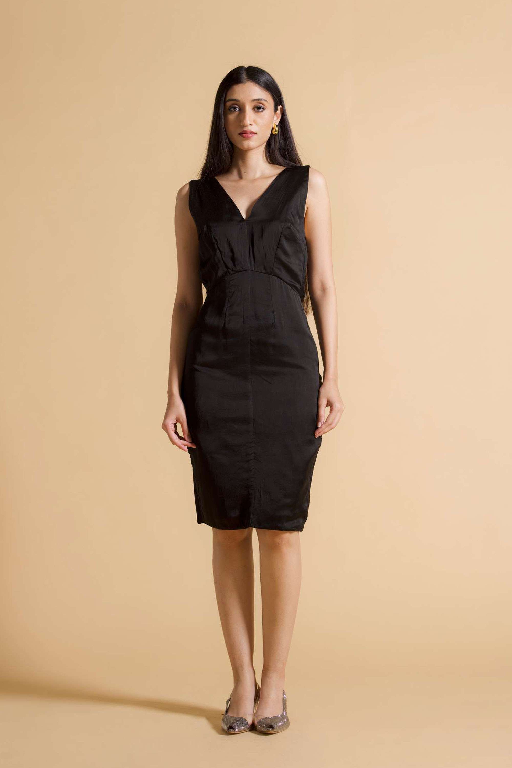 Solid-Cotton-Blend-V-Neck-Women-s-Pencil-Dress