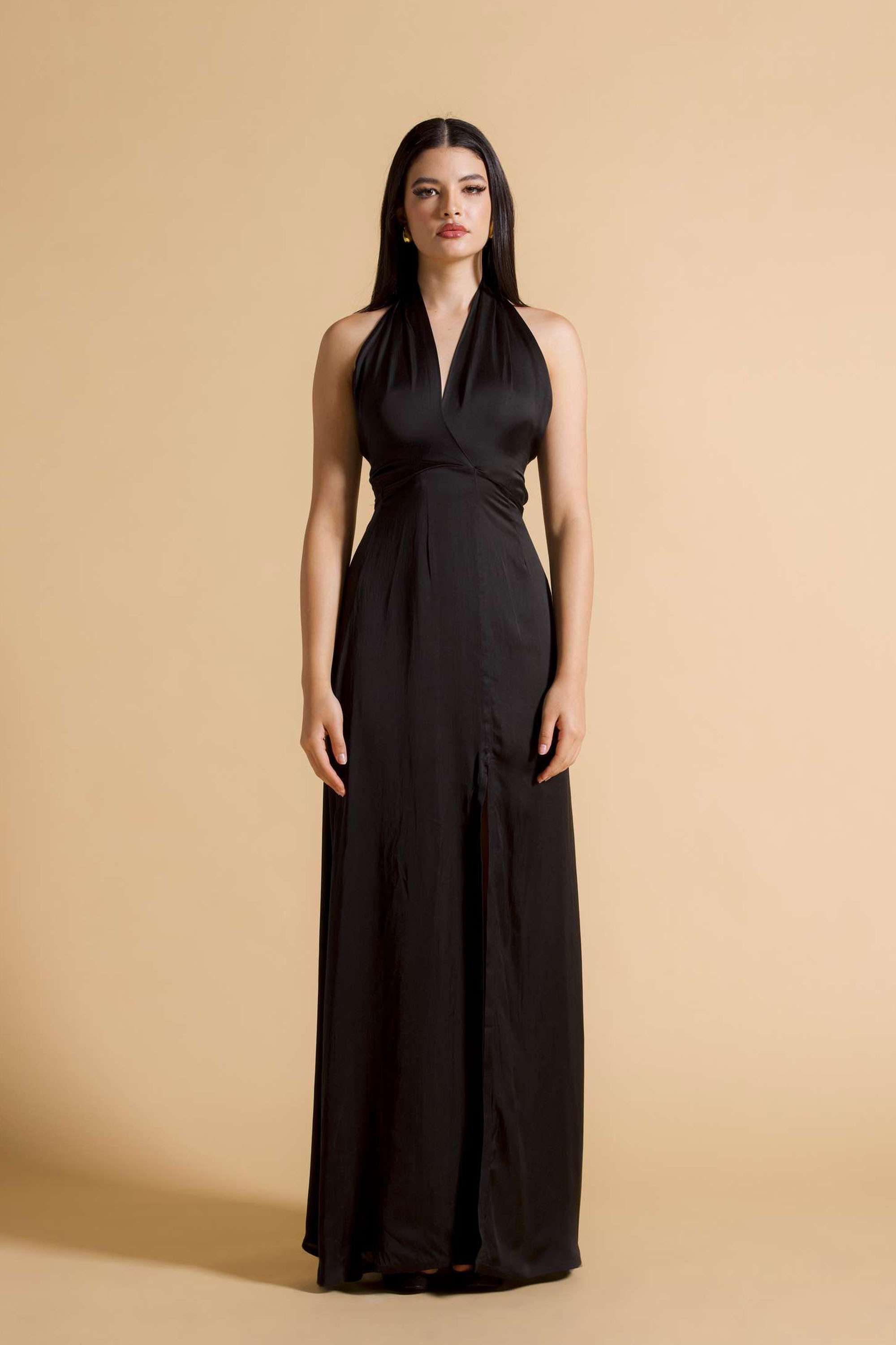 Solid-Cotton-Blend-V-Neck-Women-s-Maxi-Dress