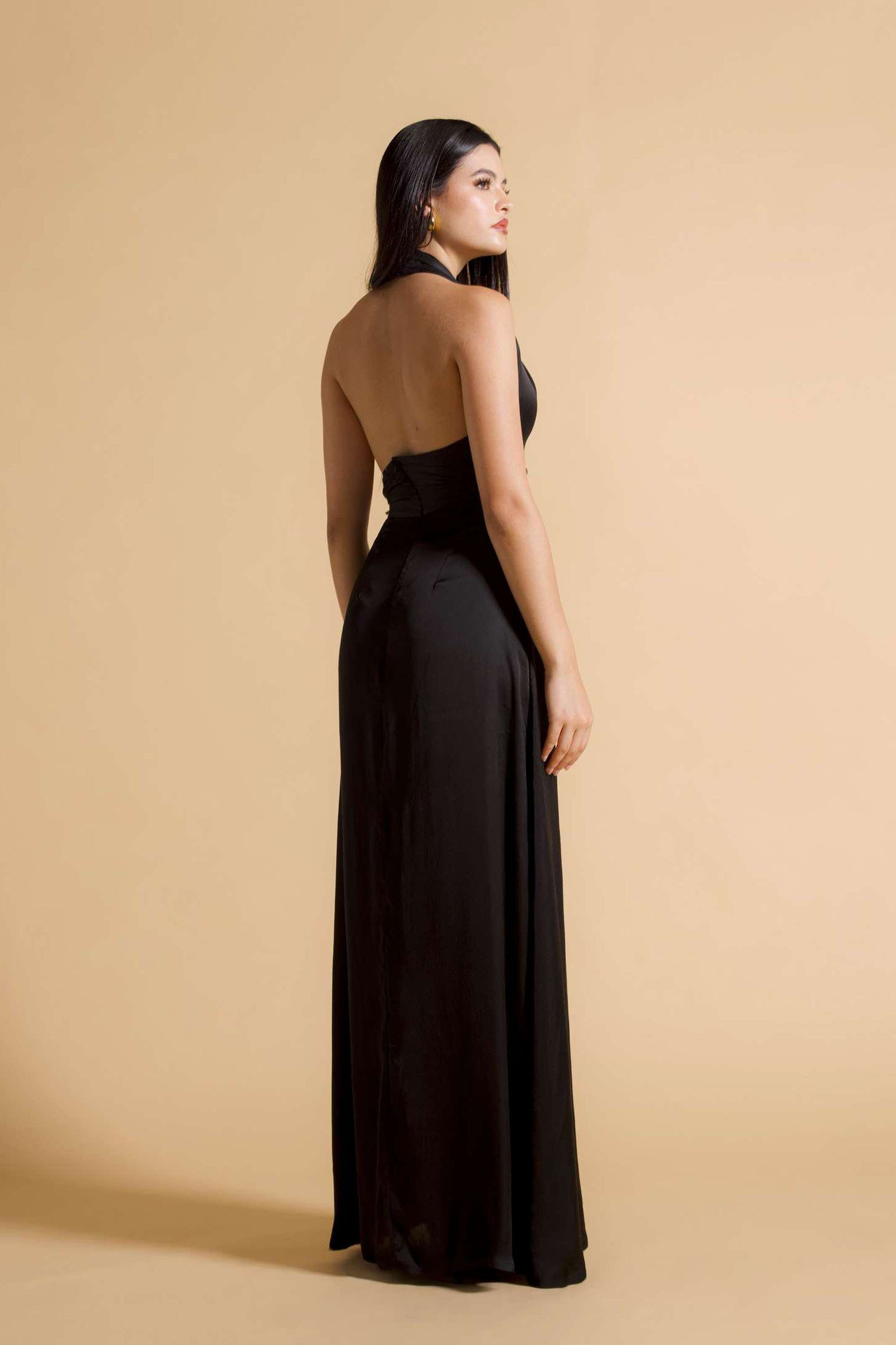 Solid-Cotton-Blend-V-Neck-Women-s-Maxi-Dress