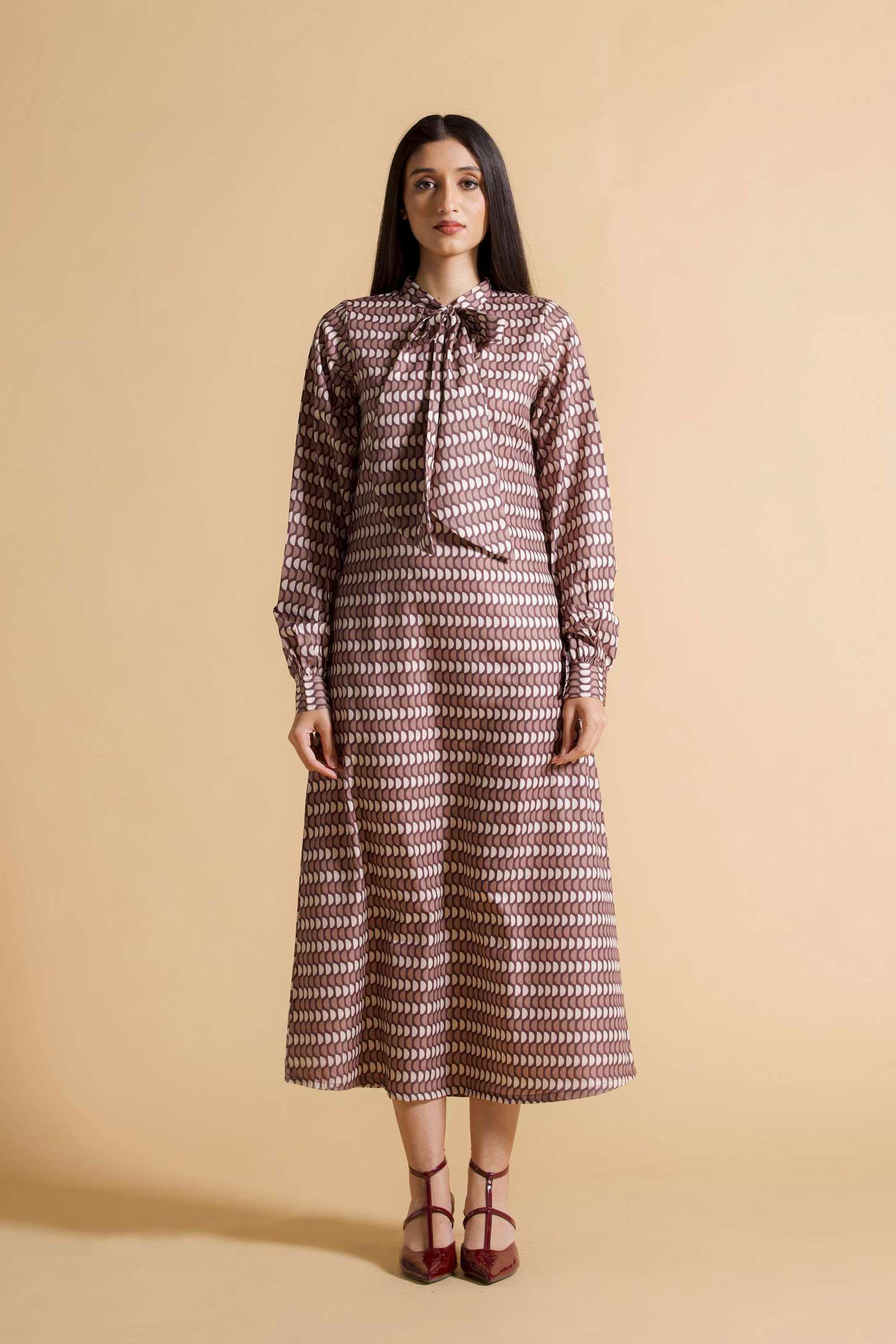 Printed-Crepe-Collared-Women-s-Maxi-Dress