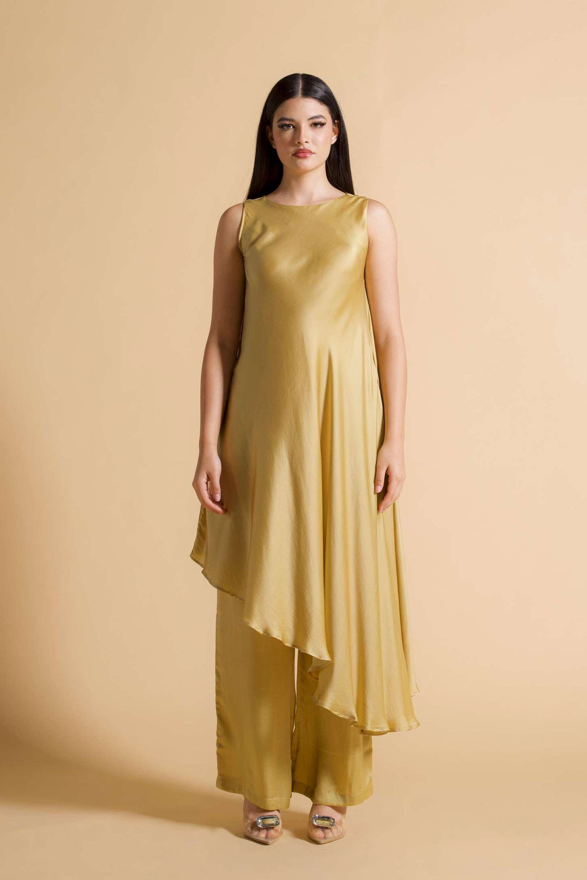 Solid-Cotton-Blend-Round-Neck-Women-s-Long-Tunic