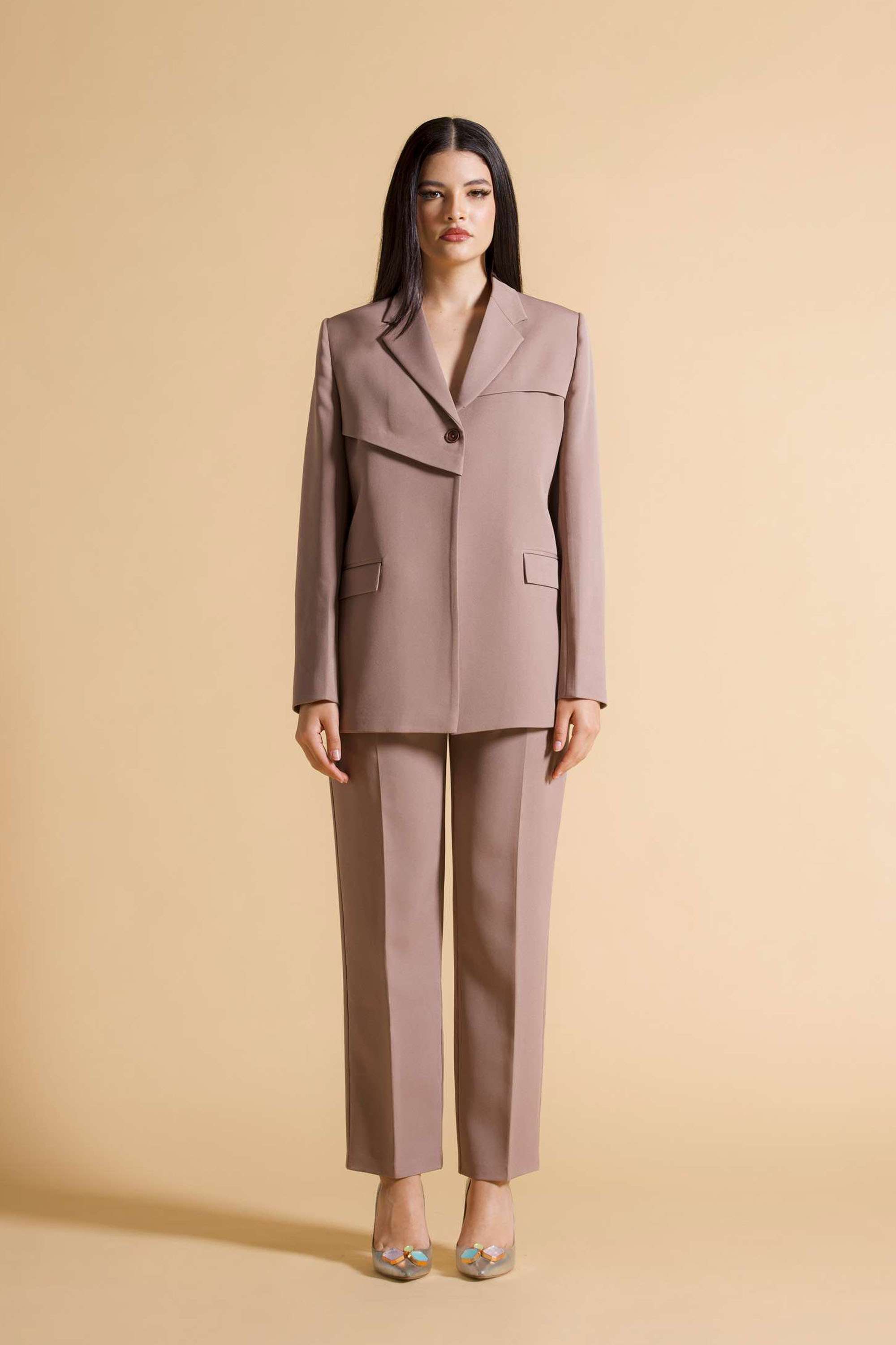 Solid-Blended-Fabric-Regular-Fit-Women-s-Trousers