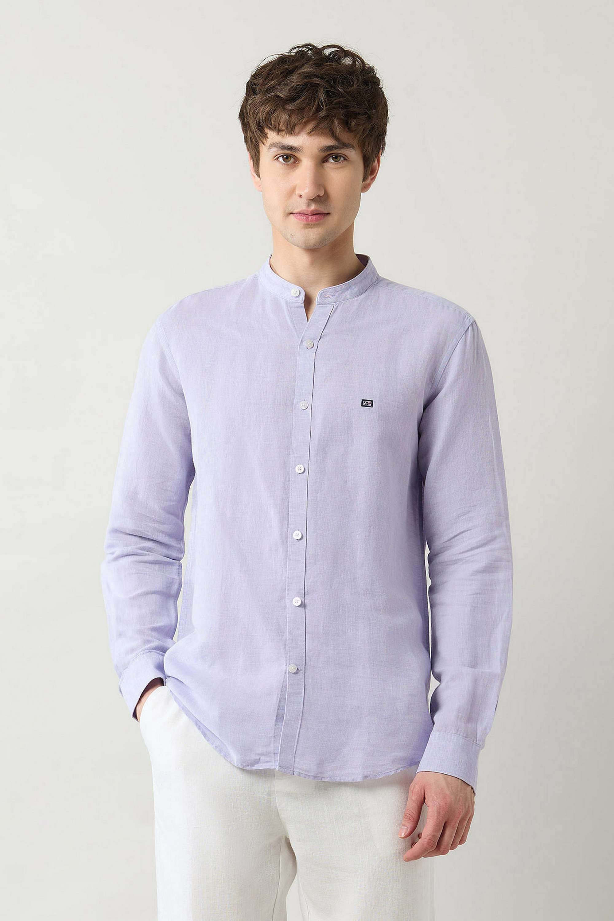Solid-Cotton-Linen-Blend-Slim-Men-s-Shirt