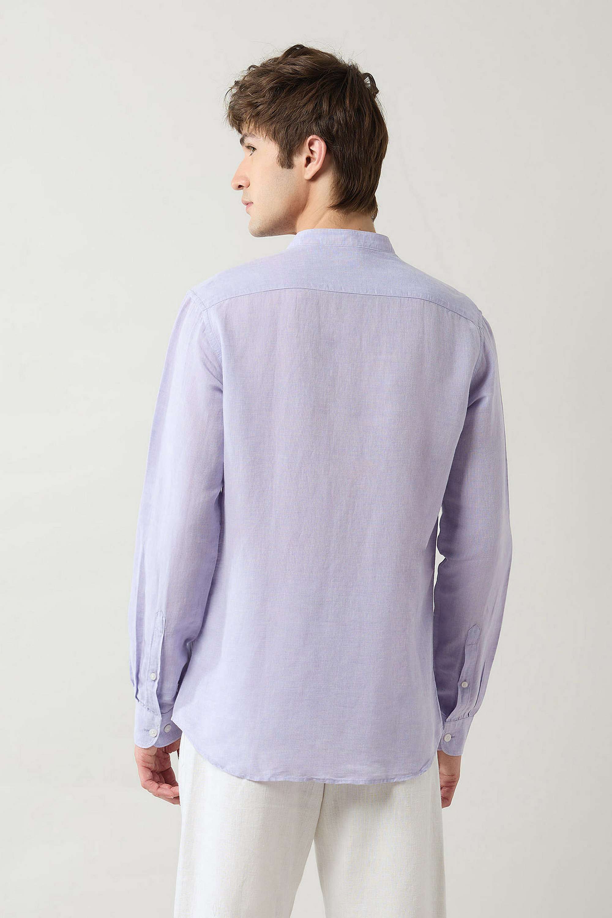 Solid-Cotton-Linen-Blend-Slim-Men-s-Shirt