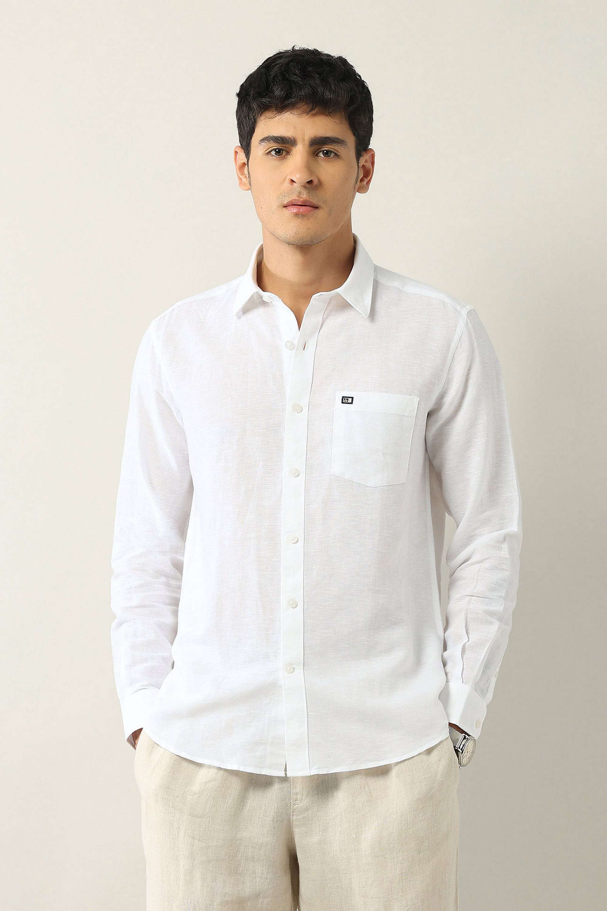 Solid-Blended-Fabric-Slim-Fit-Men-s-Casual-Shirt