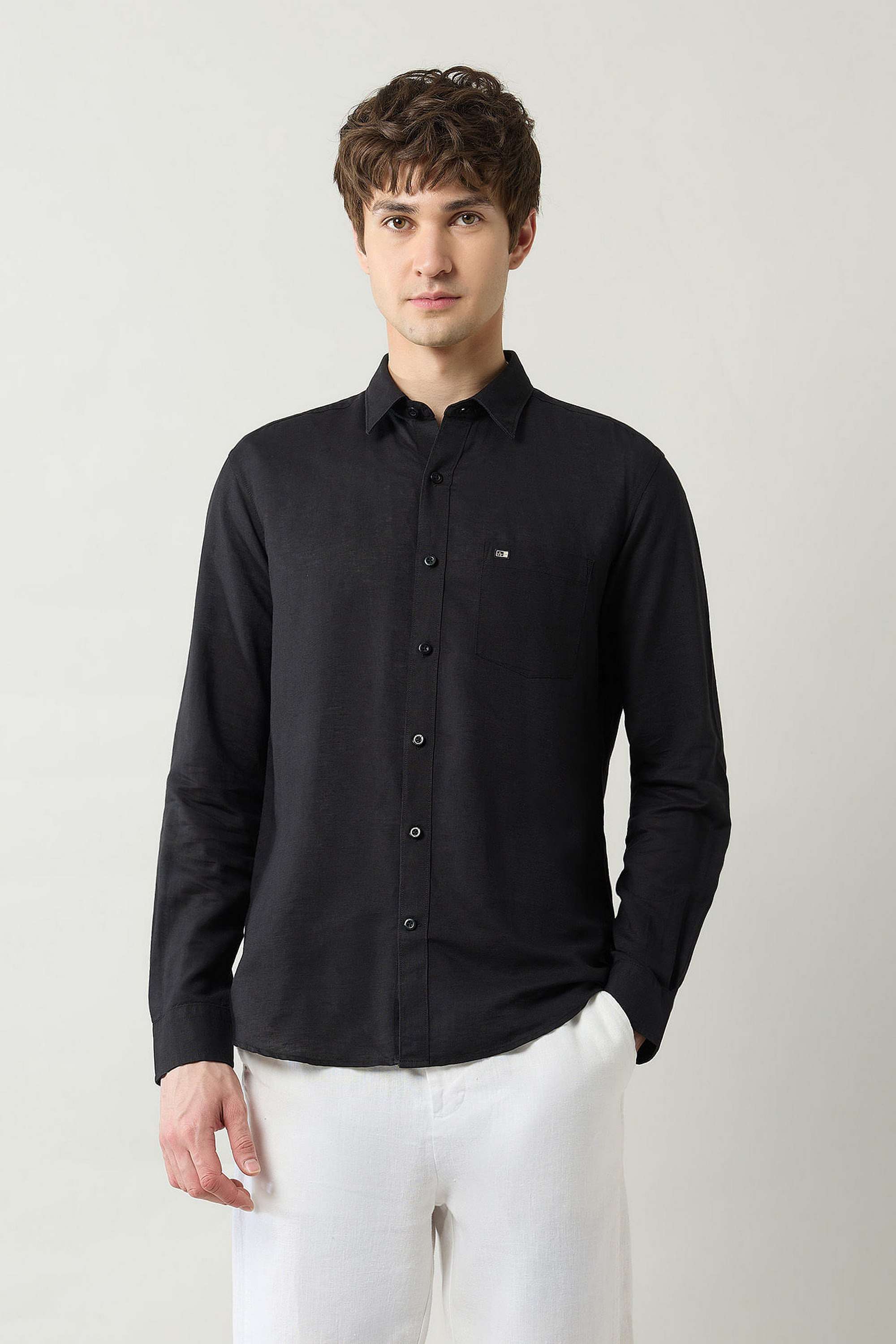 Solid-Cotton-Linen-Blend-Slim-Men-s-Shirt