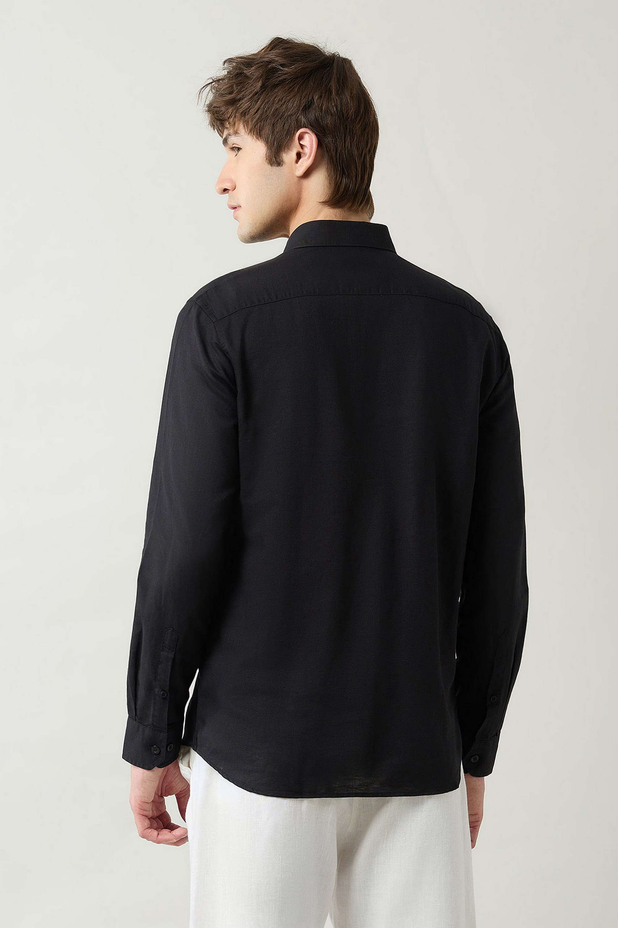 Solid-Cotton-Linen-Blend-Slim-Men-s-Shirt