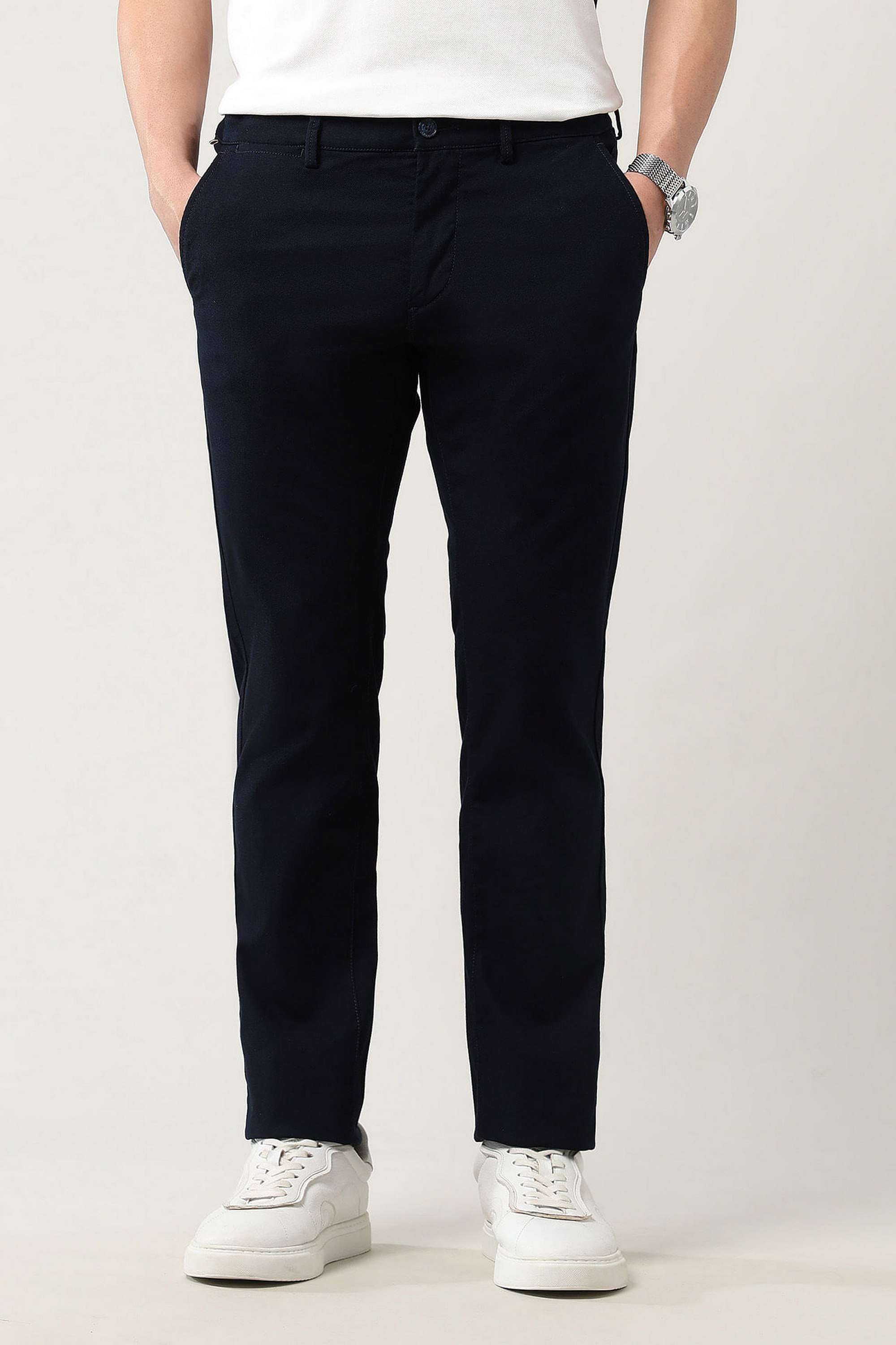 Solid-Cotton-Blend-Slim-Fit-Men-s-Casual-Trousers