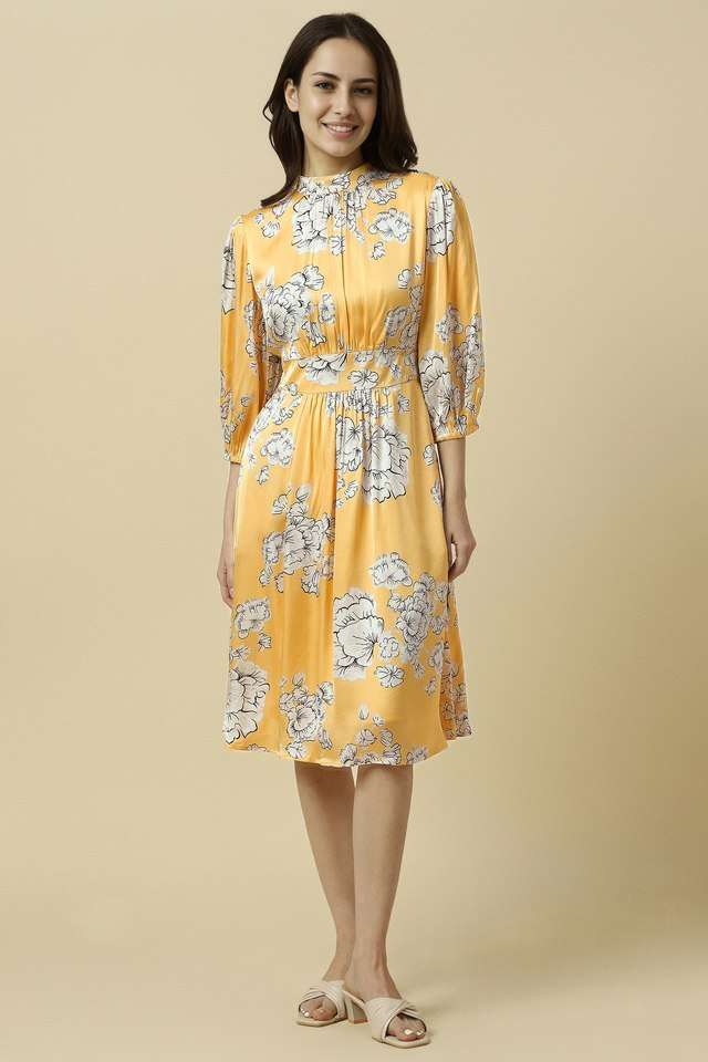 Printed-Viscose-High-Neck-Women-s-Knee-Length-Dress