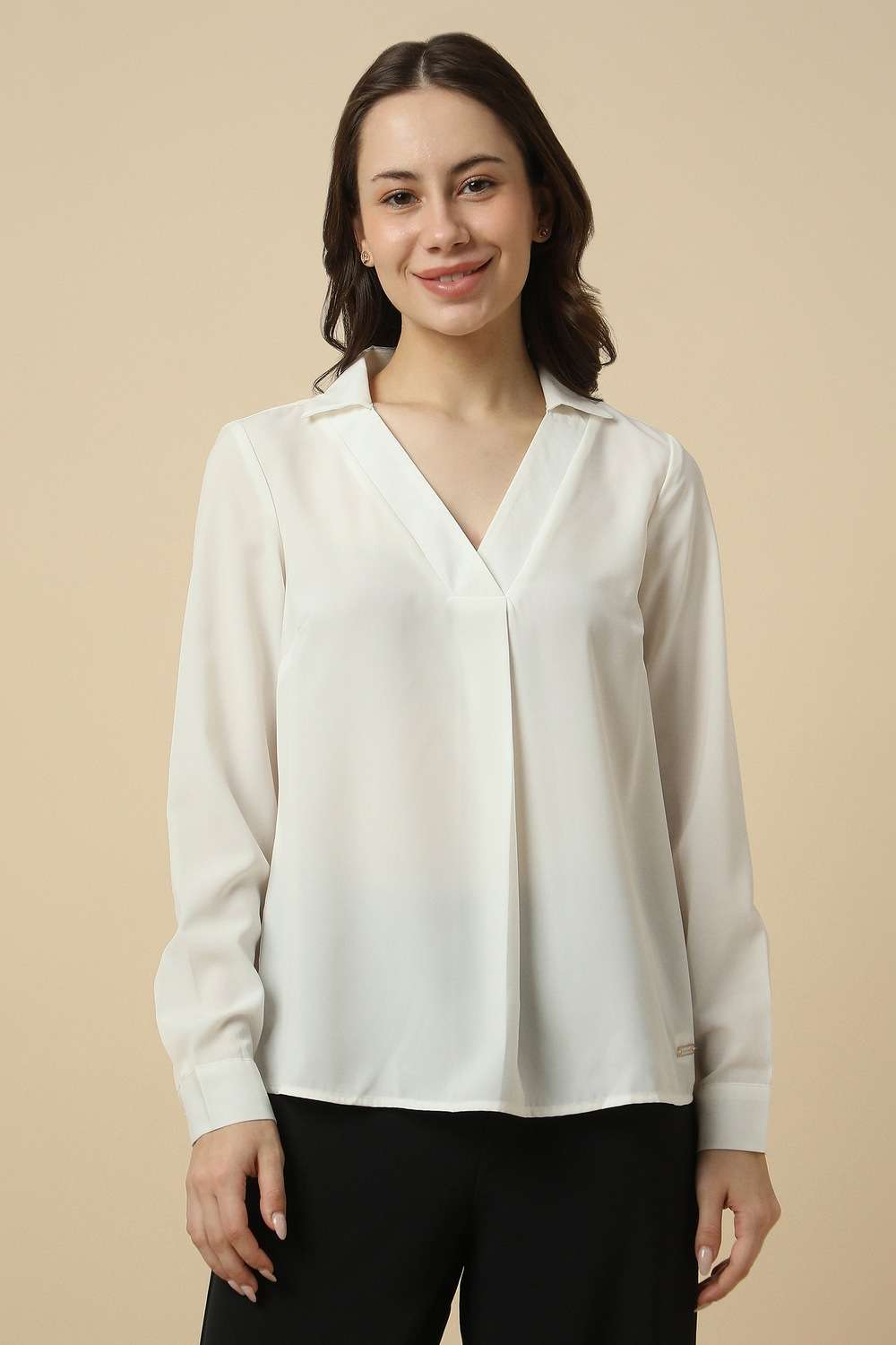 allen solly Solid Polyester V-Neck Women Top-picture-37