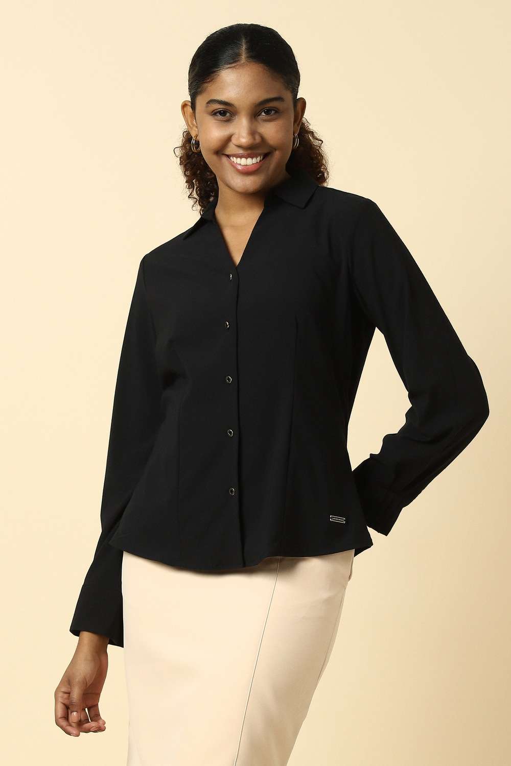 Solid-Blended-Fabric-Regular-Fit-Women-s-Shirt