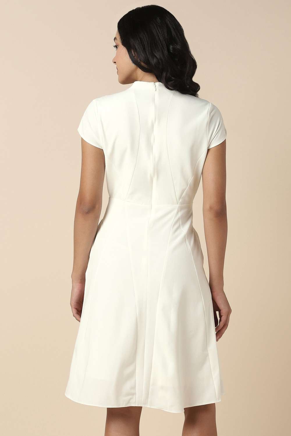 Solid-Blended-Fabric-V-Neck-Women-s-Knee-Length-Dress