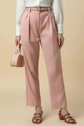 Solid-Blended-Fabric-Straight-Fit-Women-s-Trousers