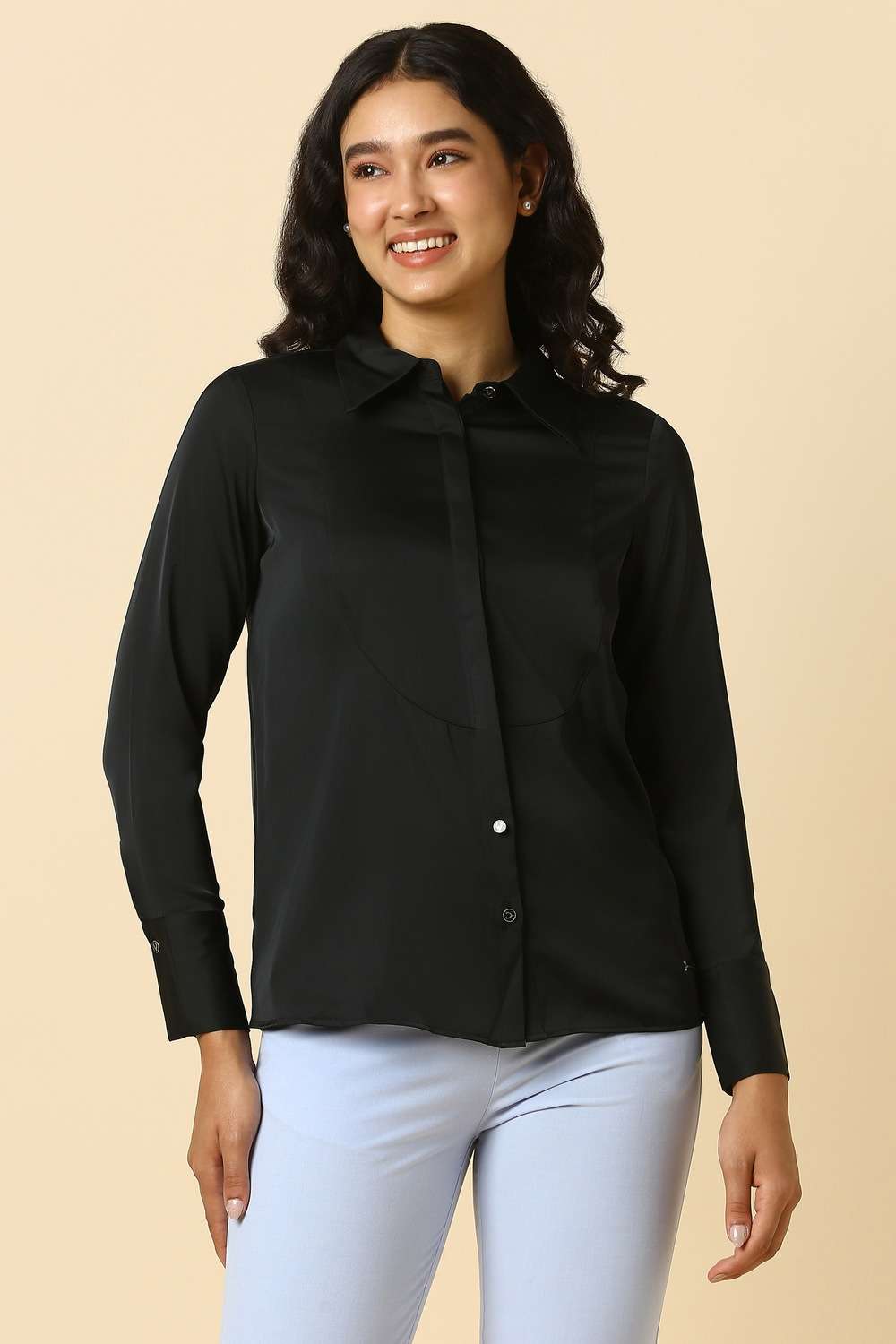 Solid-Blended-Fabric-Regular-Fit-Women-s-Shirt