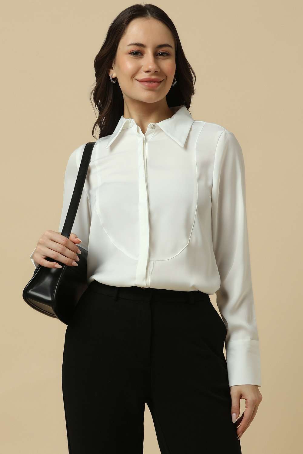 Solid-Blended-Fabric-Regular-Fit-Women-s-Shirt