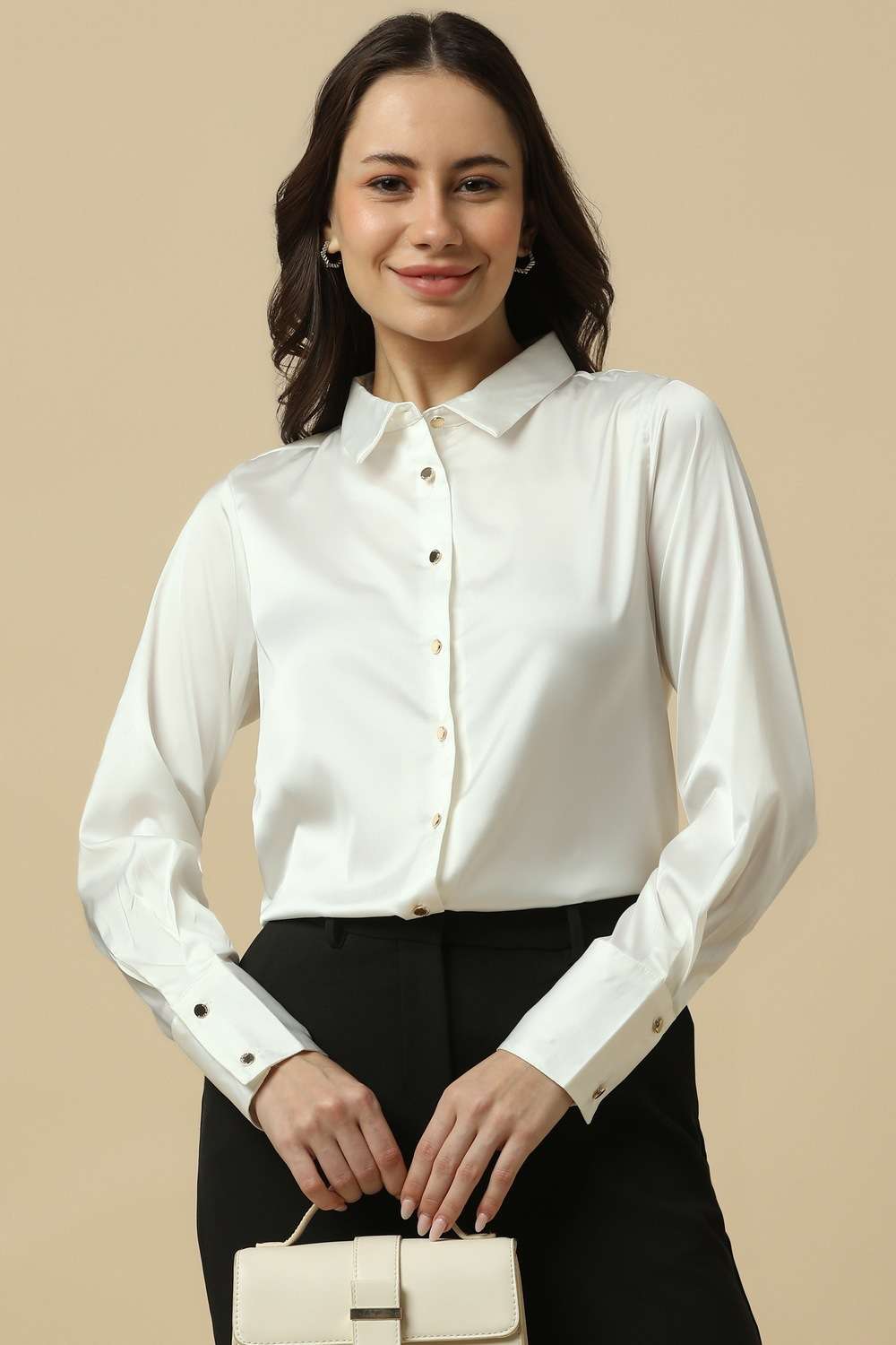 Solid-Blended-Fabric-Regular-Fit-Women-s-Shirt