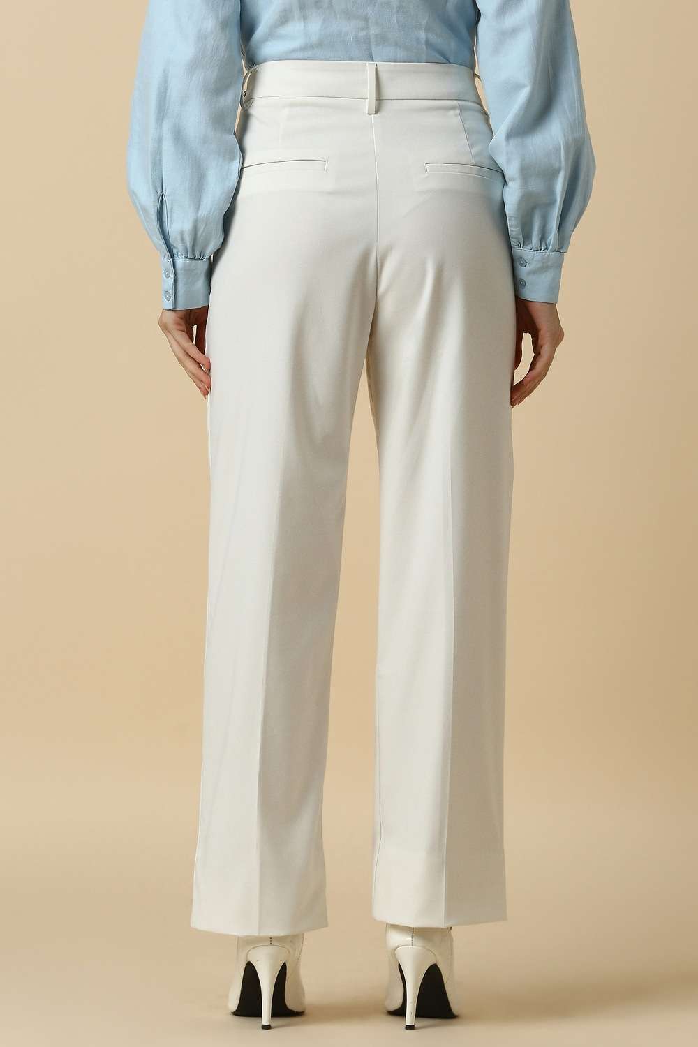 Solid-Blended-Fabric-Regular-Fit-Women-s-Trousers