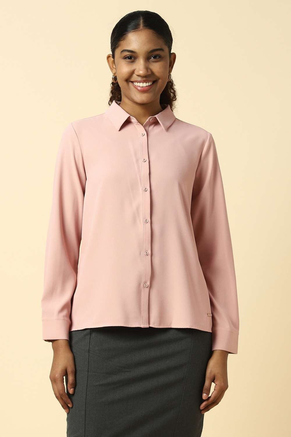 Solid-Blended-Fabric-Regular-Fit-Women-s-Shirt