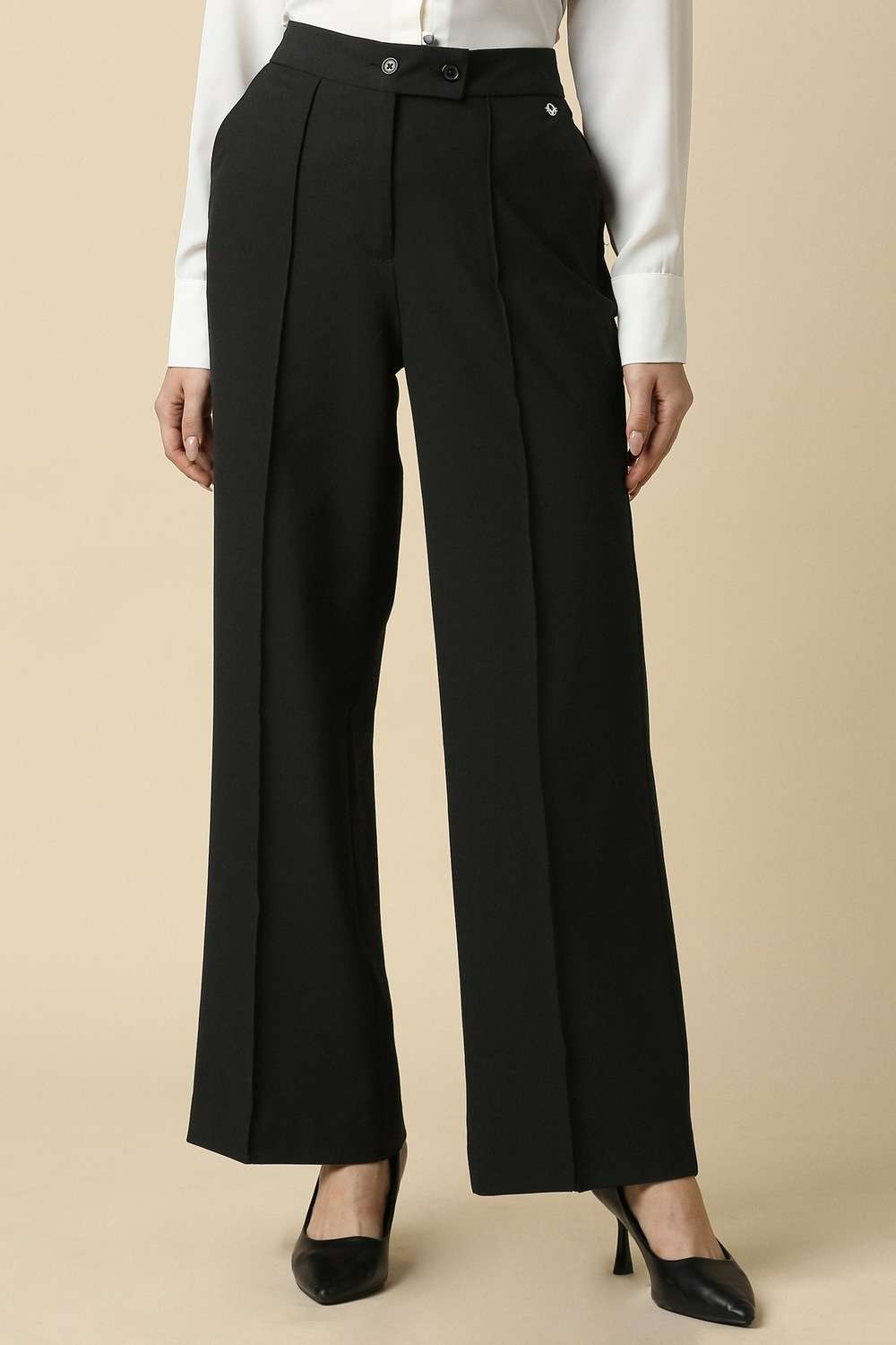 Solid-Blended-Fabric-Regular-Fit-Women-s-Trousers