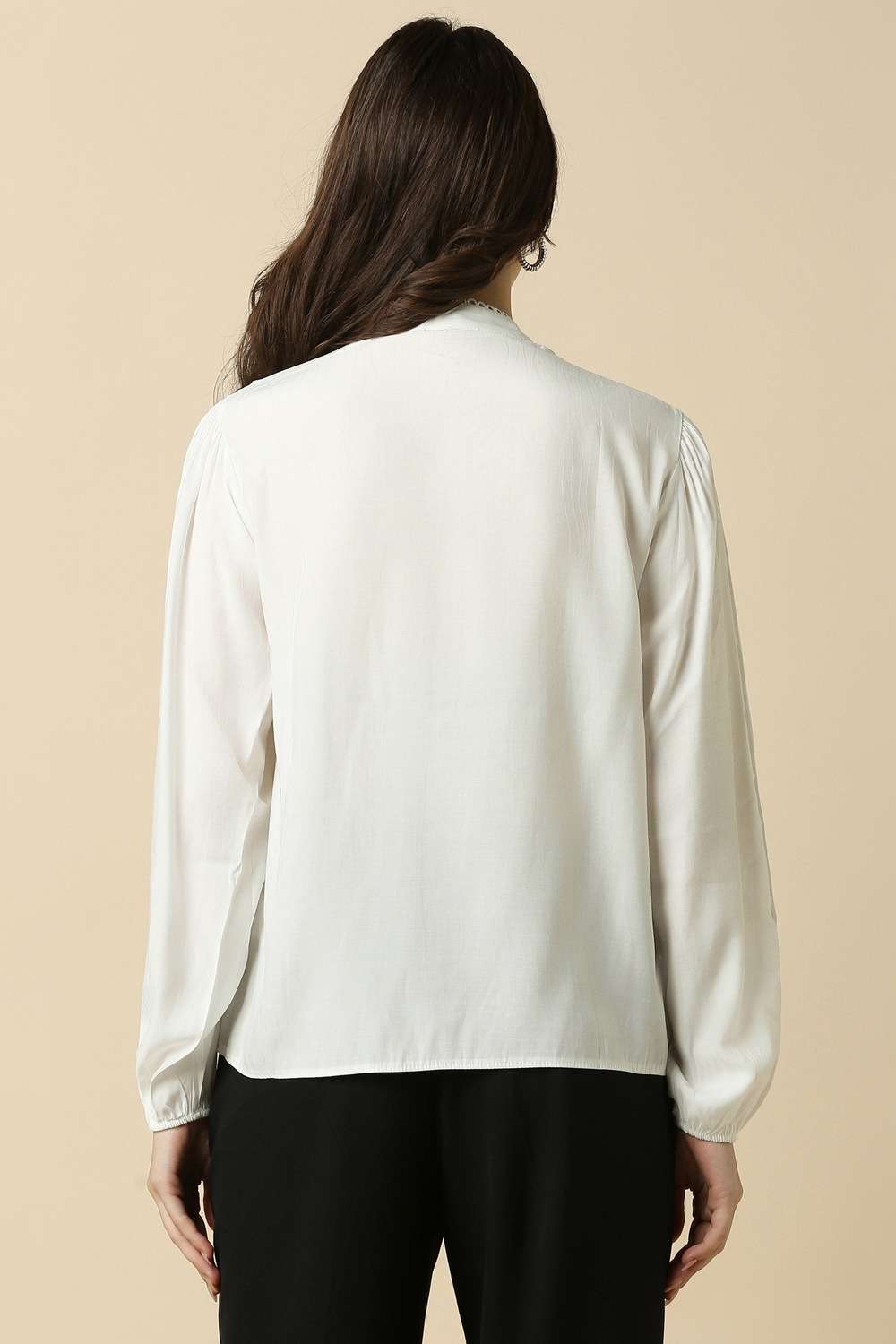 Solid-Polyester-Collared-Women-s-Top