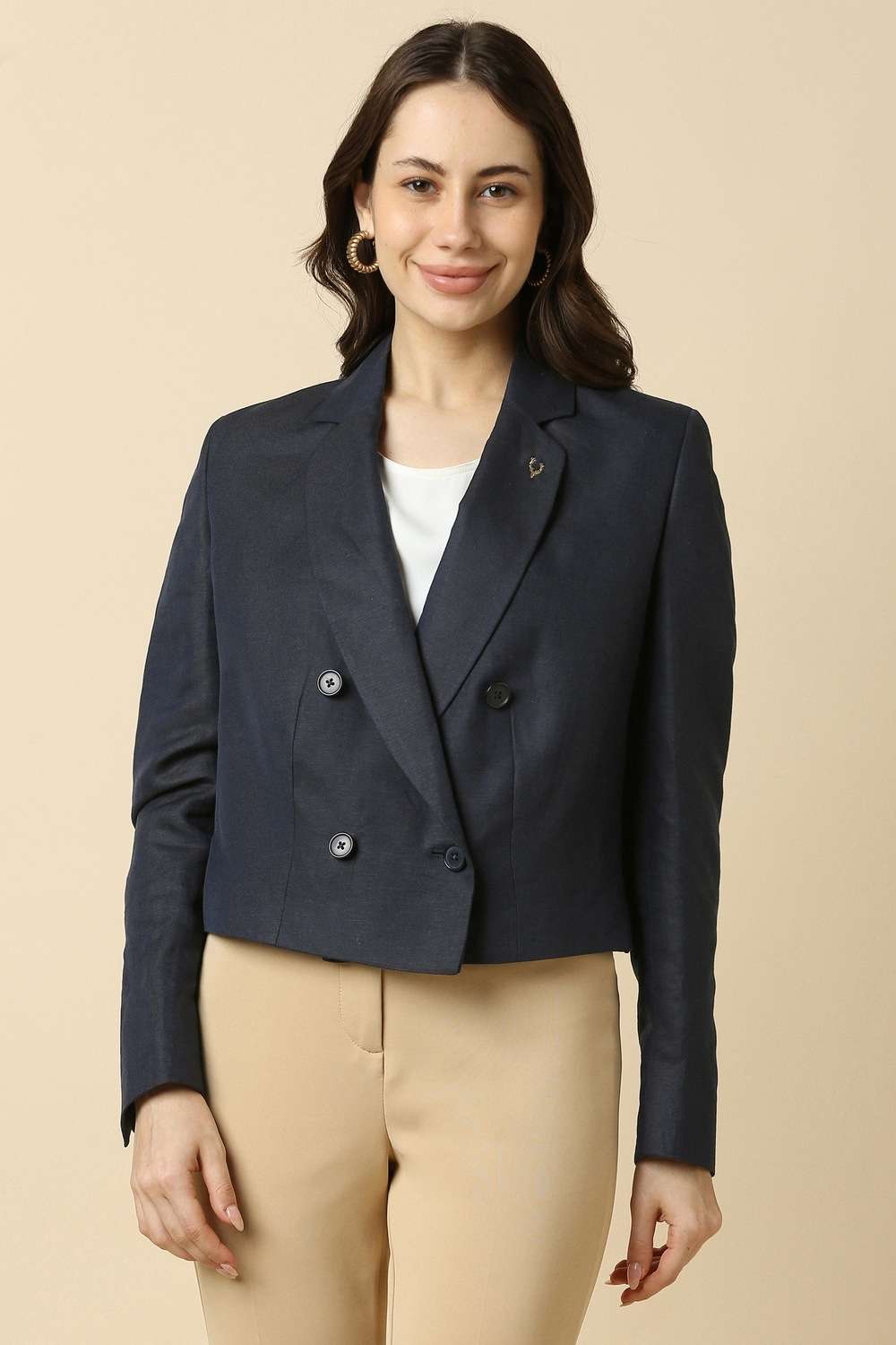 Solid-Blended-Fabric-Regular-Fit-Women-s-Blazer