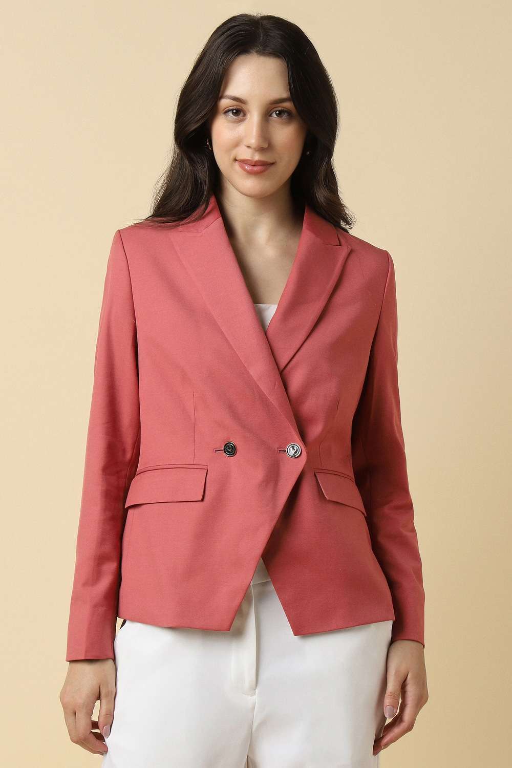 Solid-Blended-Fabric-Regular-Fit-Women-s-Blazer