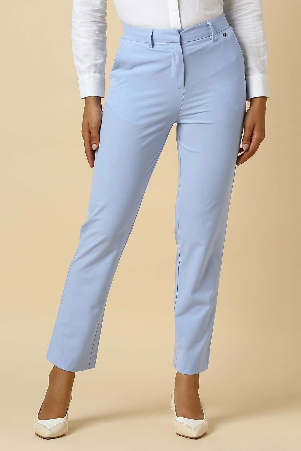 Solid-Blended-Fabric-Regular-Fit-Women-s-Trousers