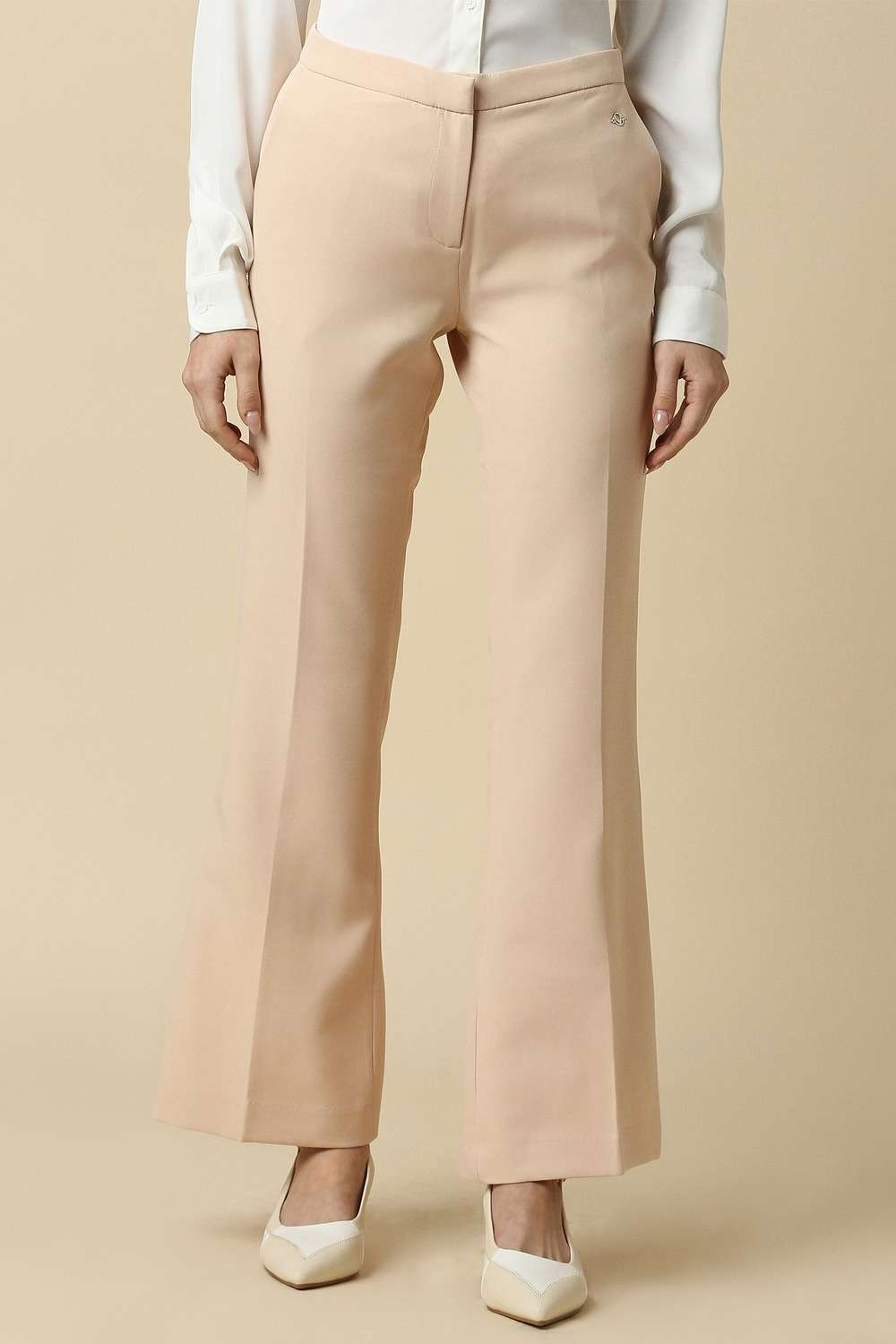 Solid-Polyester-Wide-Leg-Fit-Women-s-Trousers
