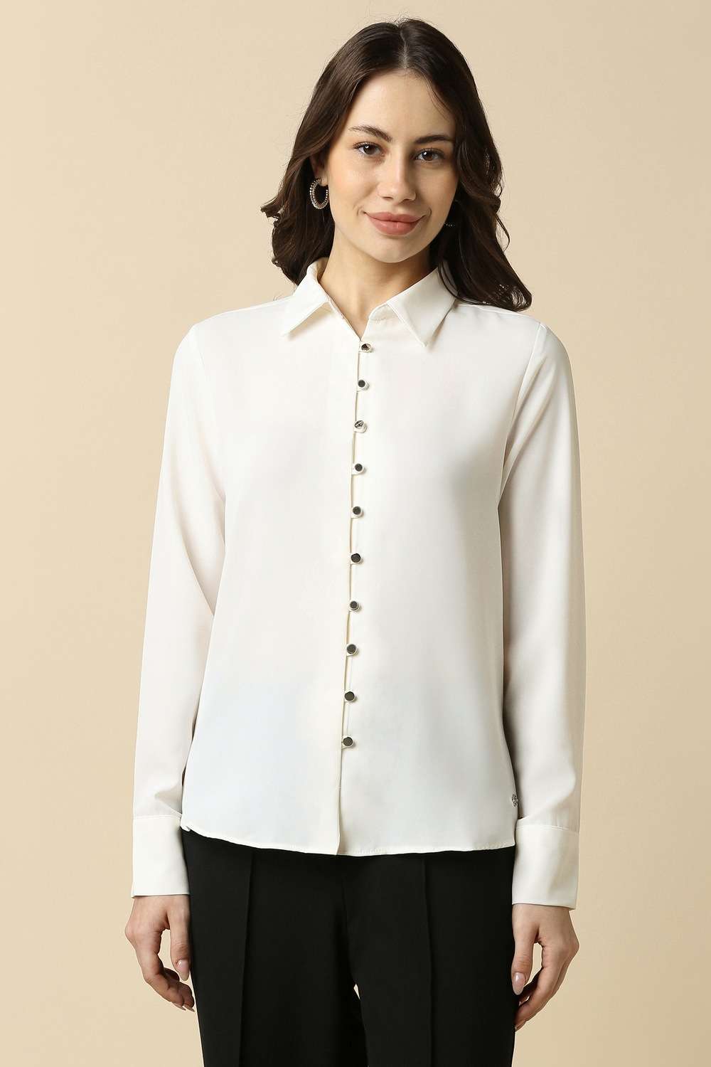 Solid-Polyester-Regular-Fit-Women-s-Shirt