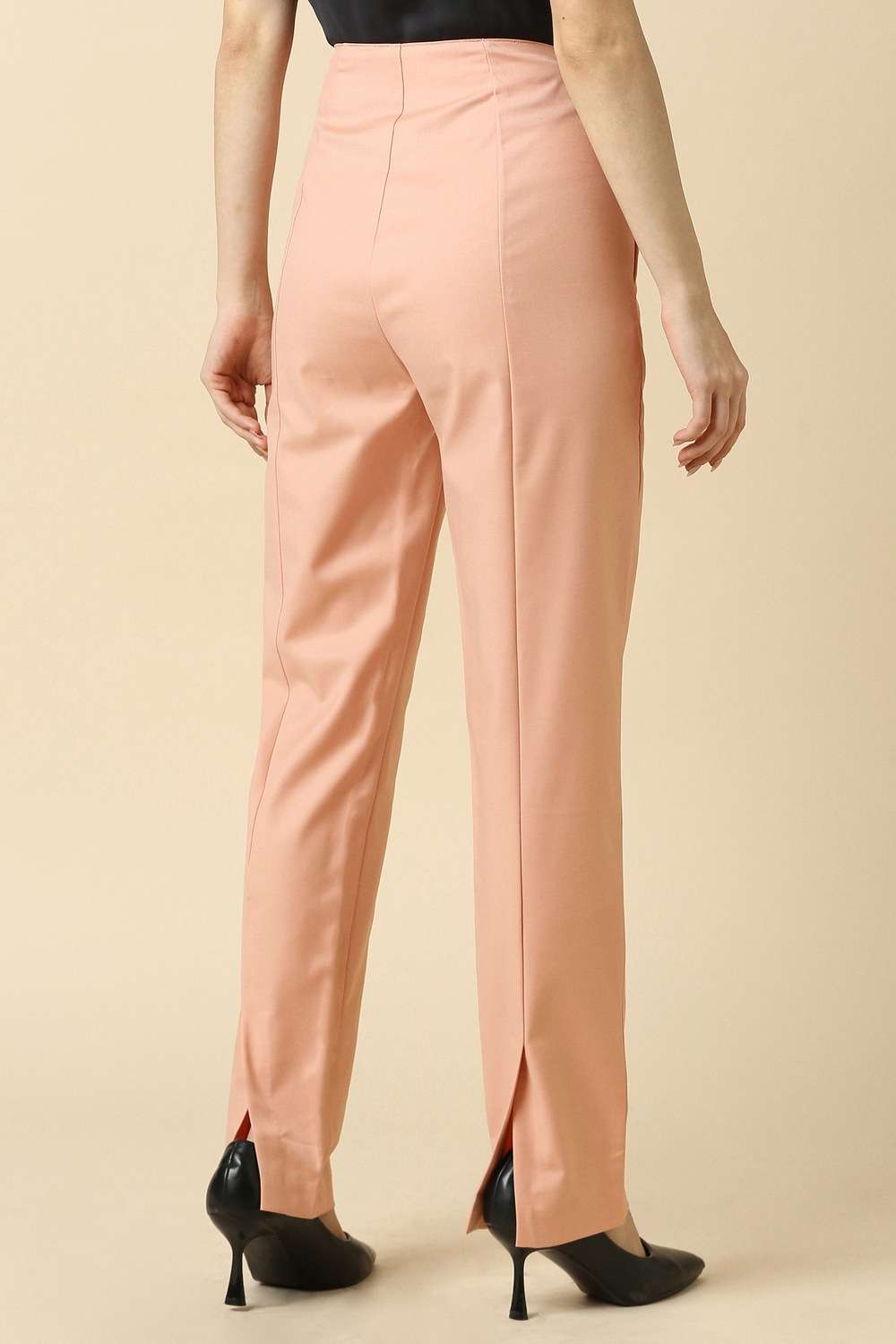 Solid-Blended-Fabric-Regular-Fit-Women-s-Trousers
